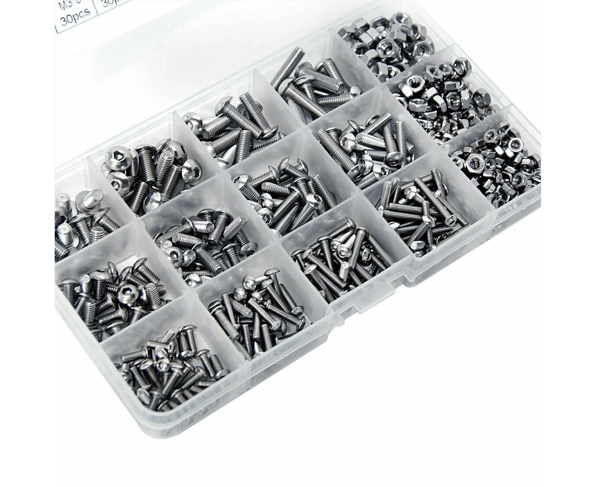 M3 M4 M5 304 500pc Stainless Steel Hex Socket Button Head Bolts Screws Nuts Kit