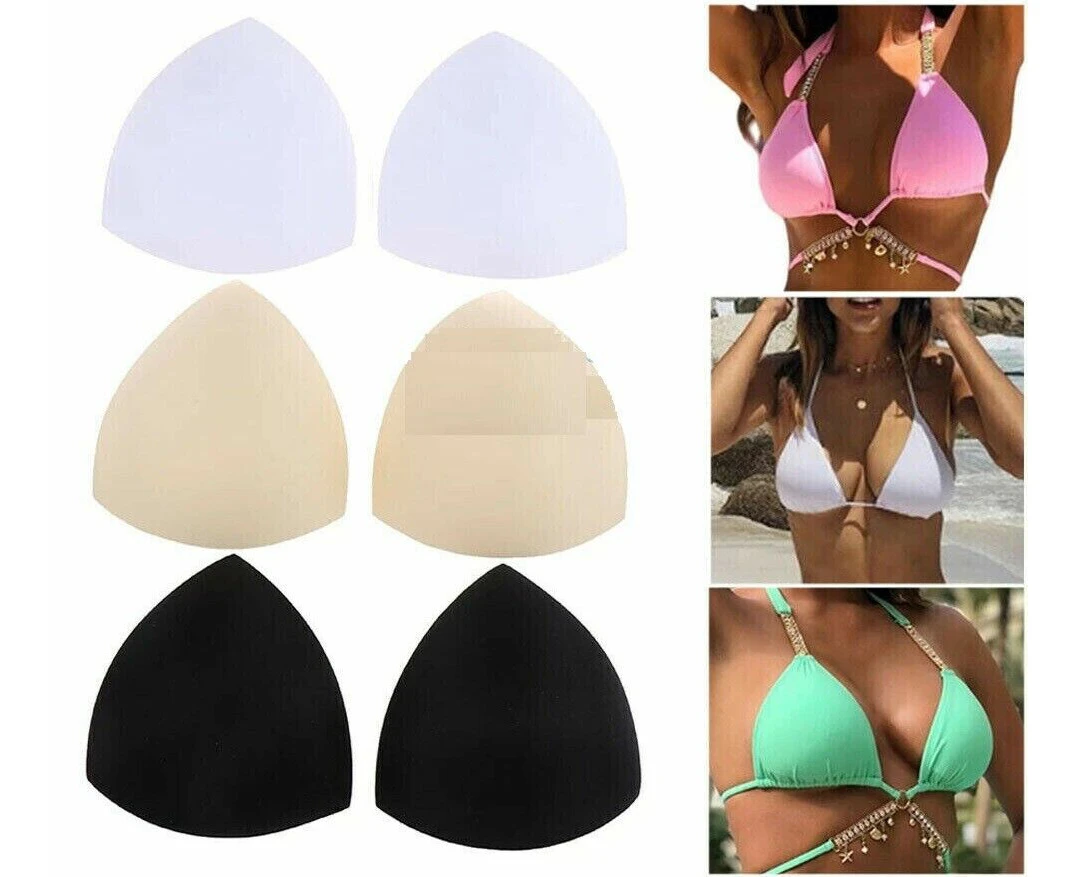 1 pair Triangle Sponge Padding Inserts Bra Pads Removable Bikini Enhancers Beige