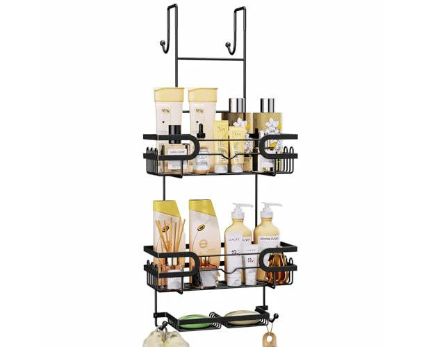 Over The Door Shower Caddy With Double Soap Holder, Stainless Steel Hanging Shower Organizer With 16 Hooks