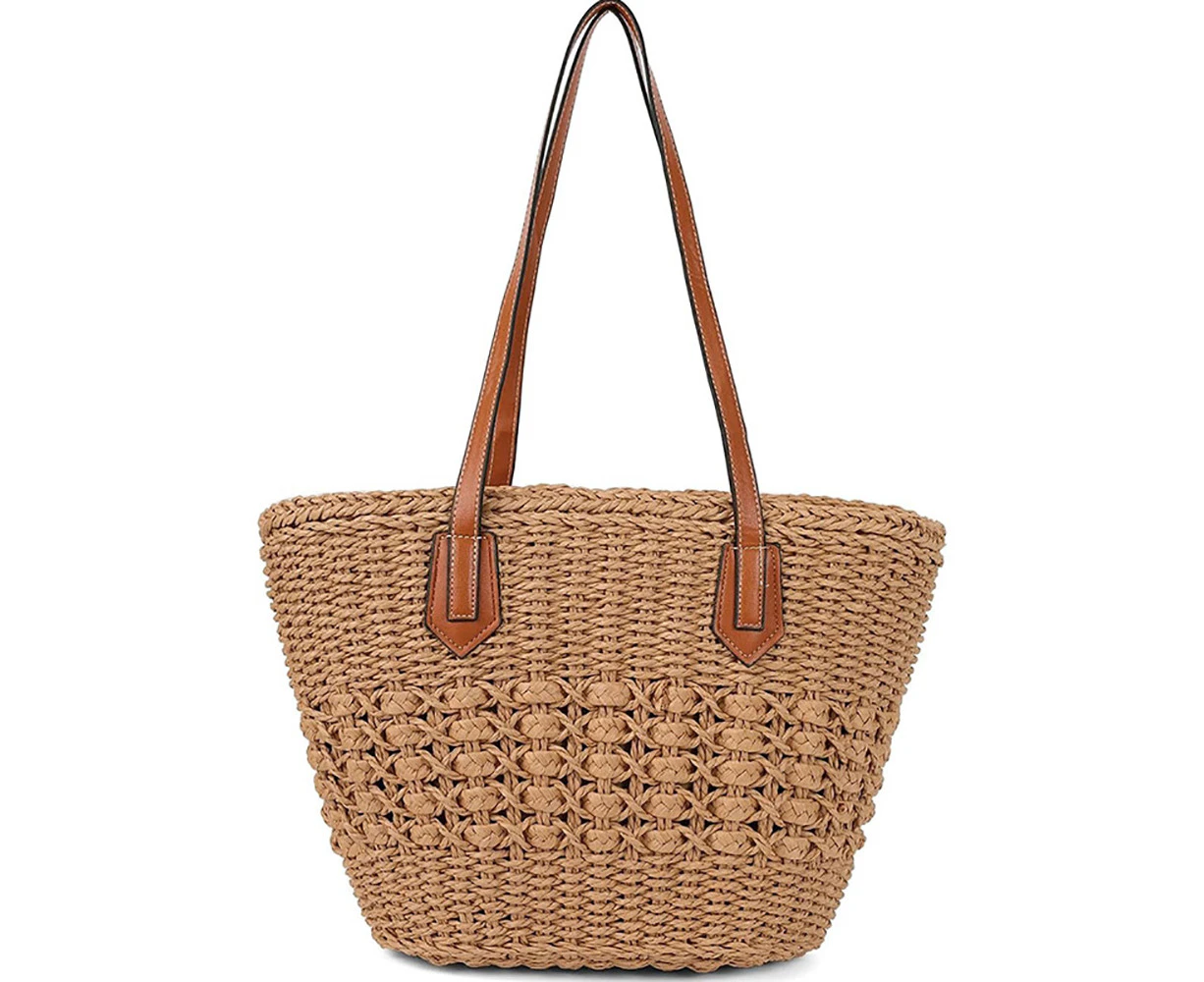 Women's Straw Shoulder Bag Large Rattan Woven Totes Summer Travel Beach Handbag