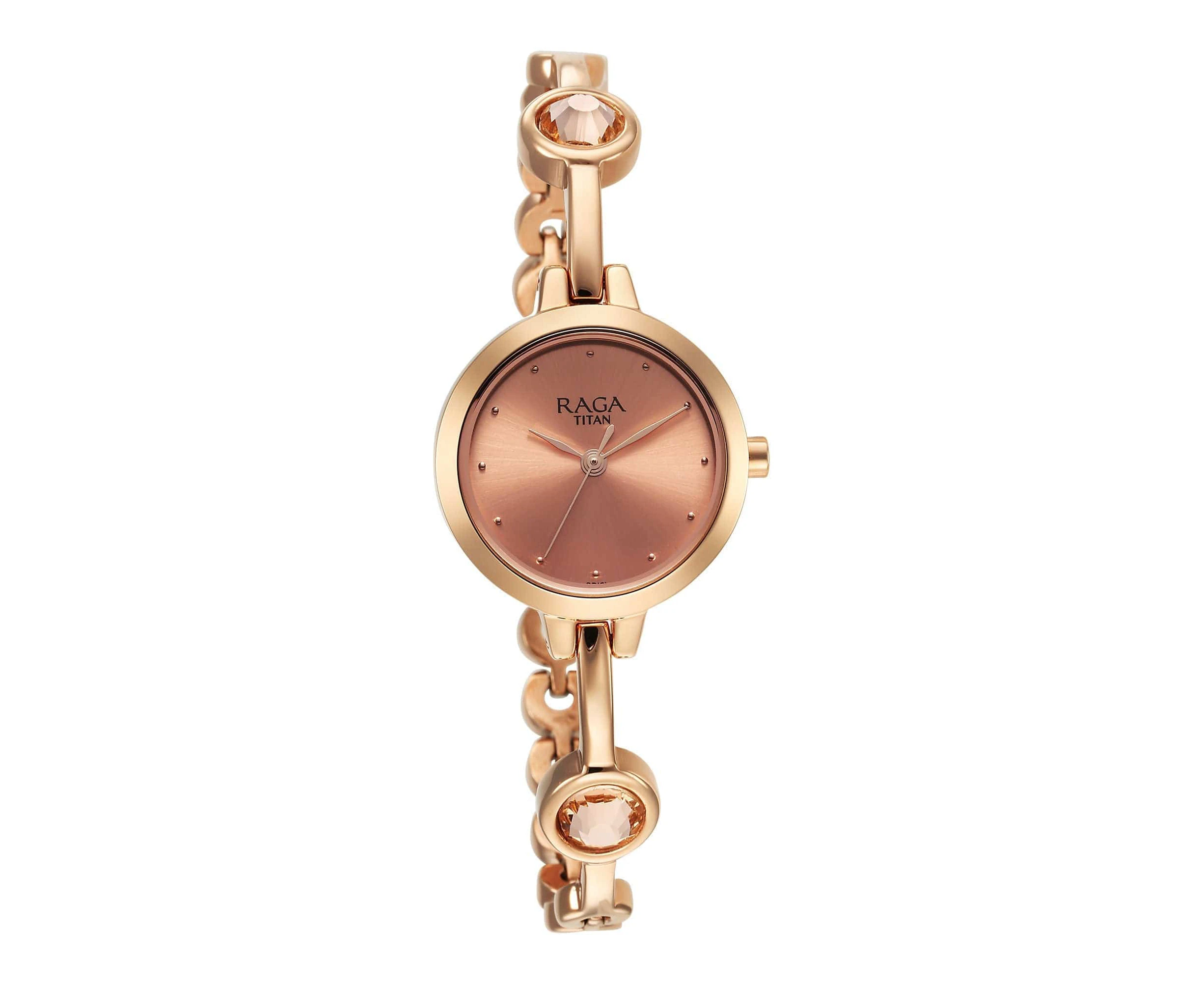 Titan Raga Viva Quartz Analogue Rose Gold Dial Metal Strap Watch for Women