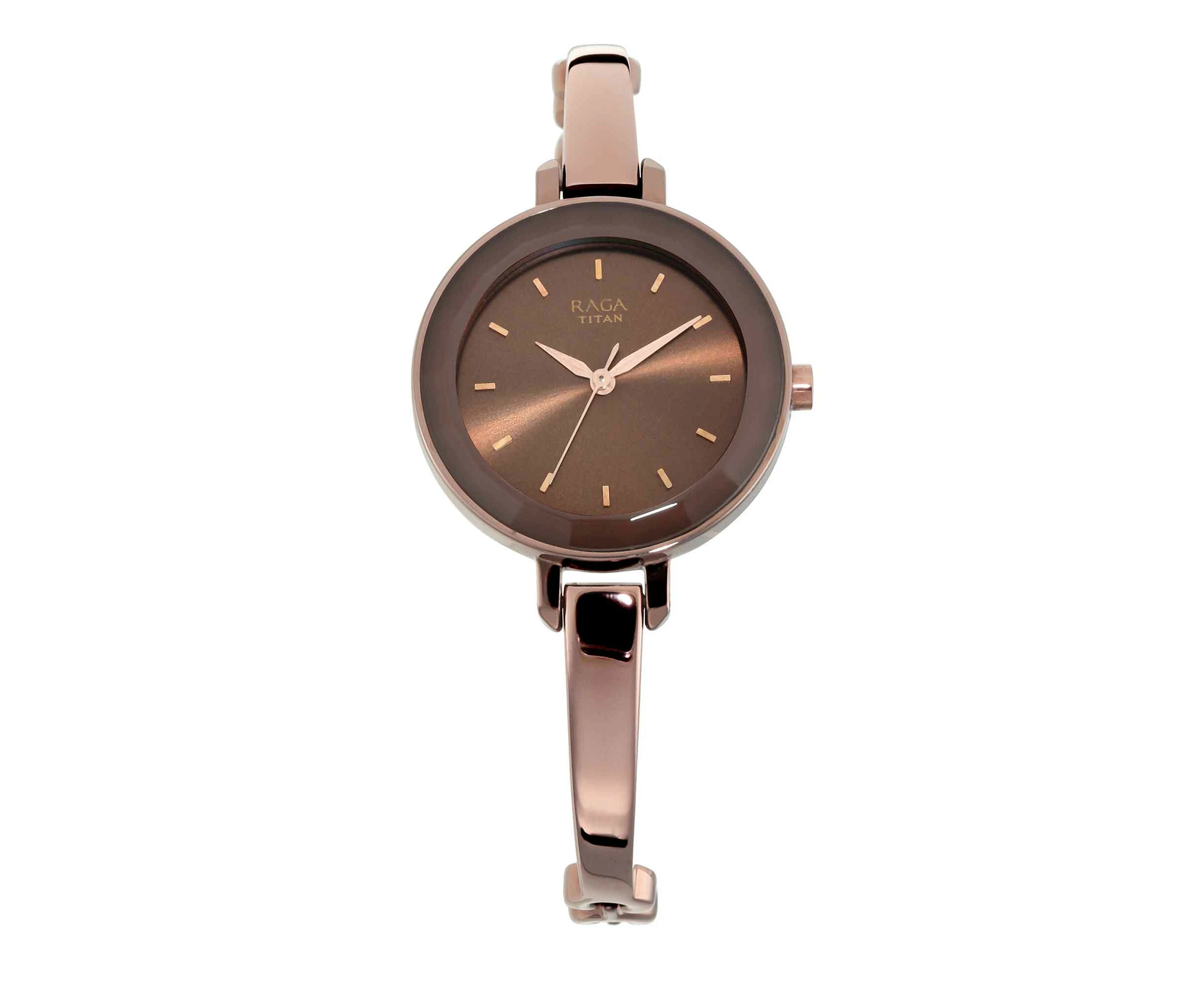 Titan Quartz Analogue Brown Dial Metal Strap Watch for Women