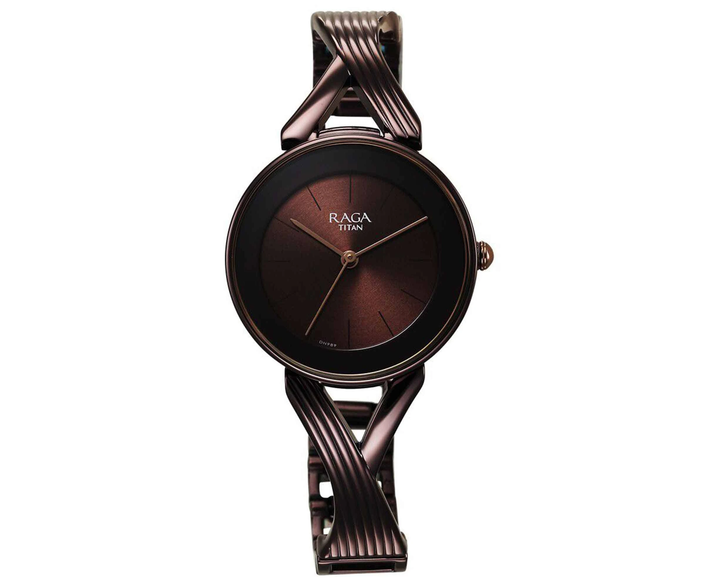 Titan Raga Chic Quartz Analogue Brown Dial Metal Strap Watch for Women