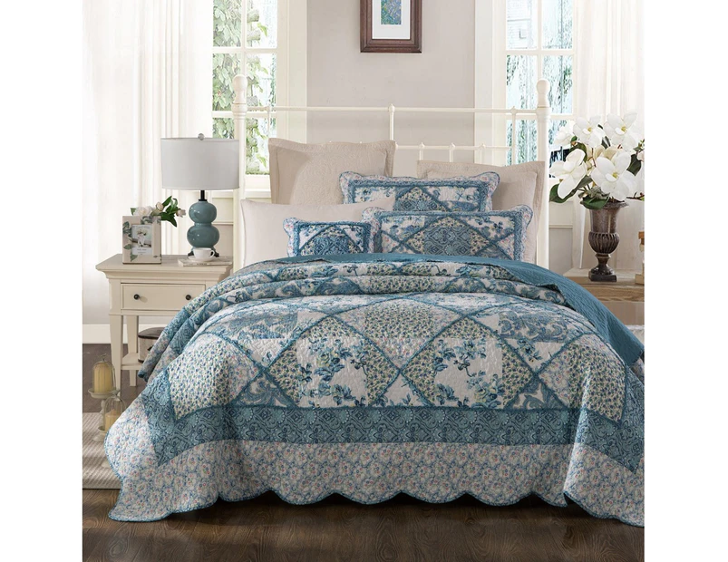 French Country Patchwork Bed Quilt Sarah Rose THROW Coverlet