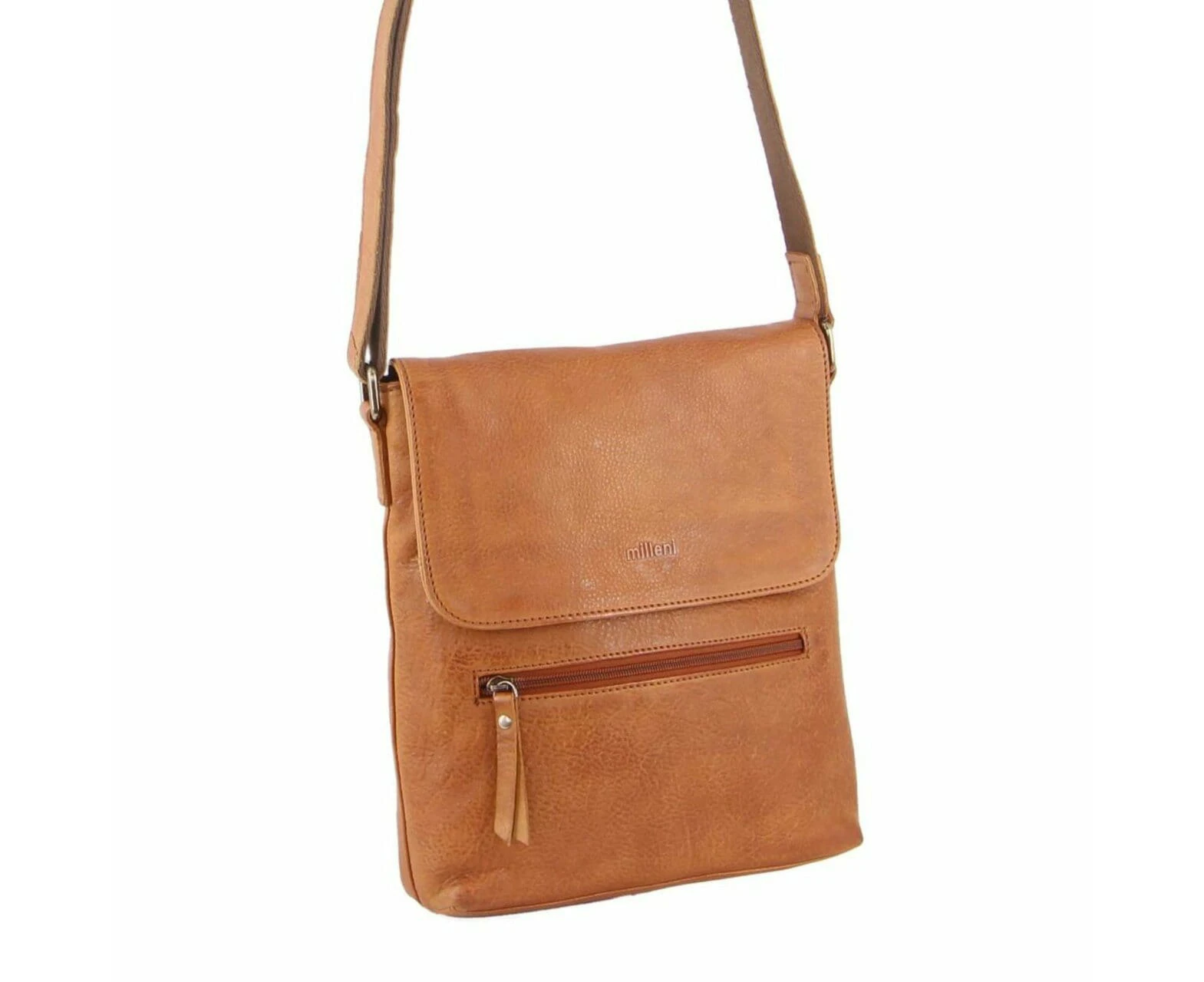 Milleni Ladies Nappa Leather Crossbody Bag in Cognac