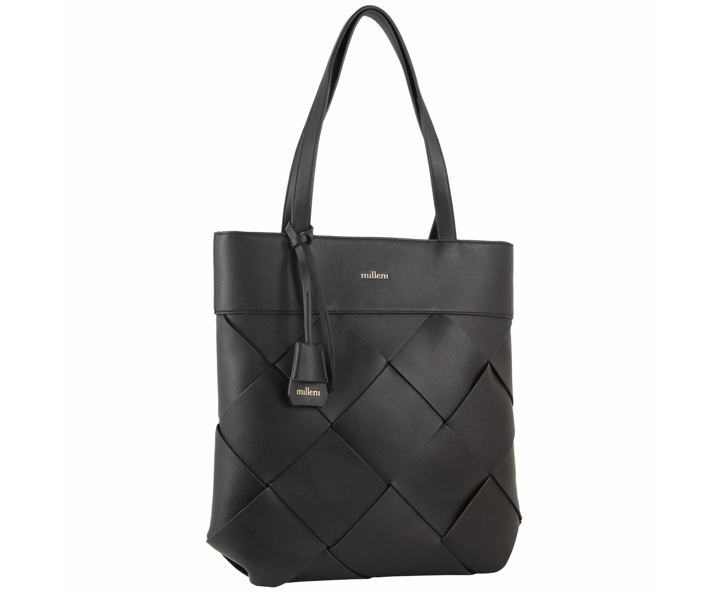 Milleni Ladies Woven Fashion Tote Handbag in Black