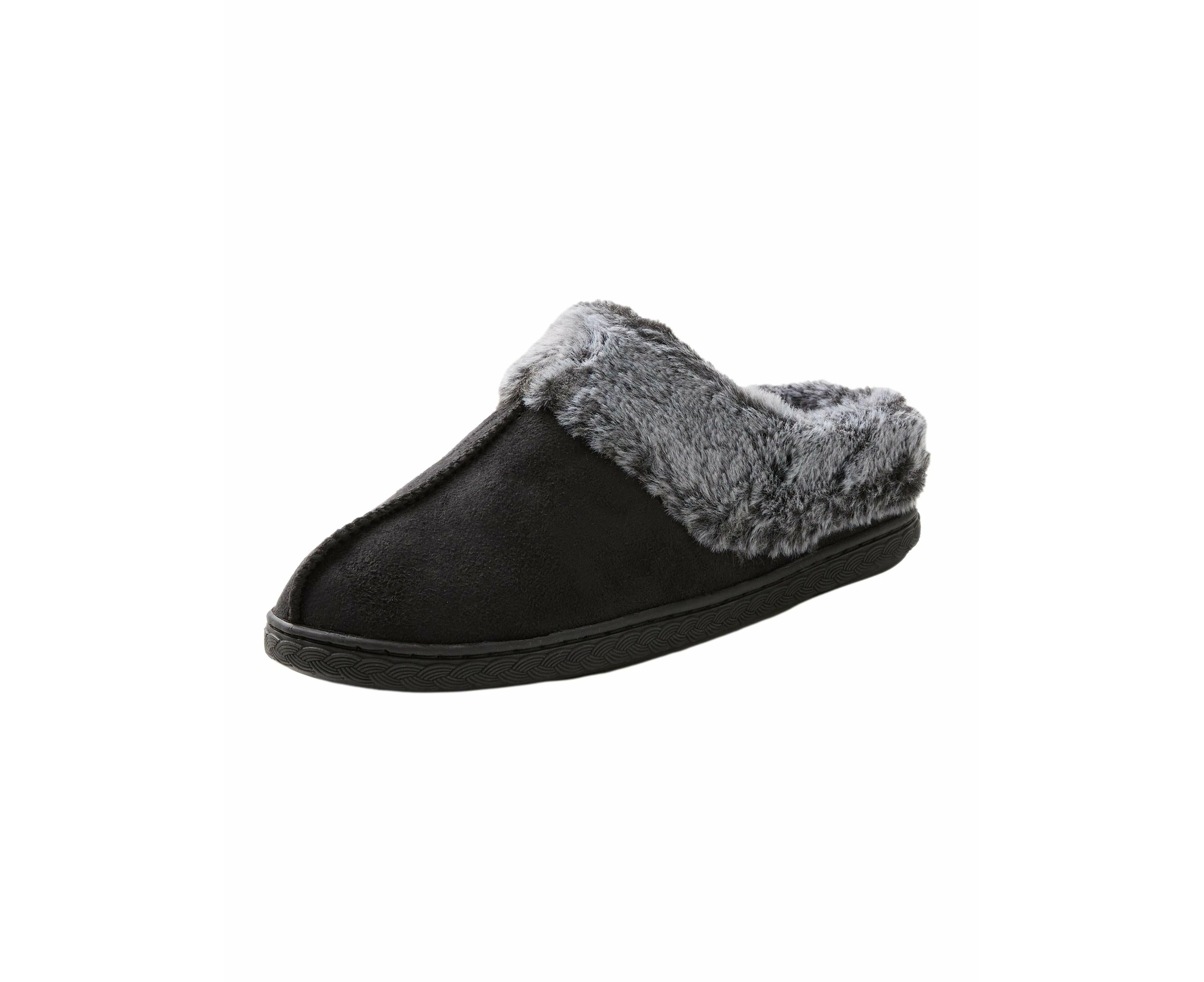 rivers - Womens - Slippers Winter - Mule / Sandal / Slip On Black - Footwear - Slip On - Round - Closed Toe - Open Heel - Flat Sole - Fur Collar