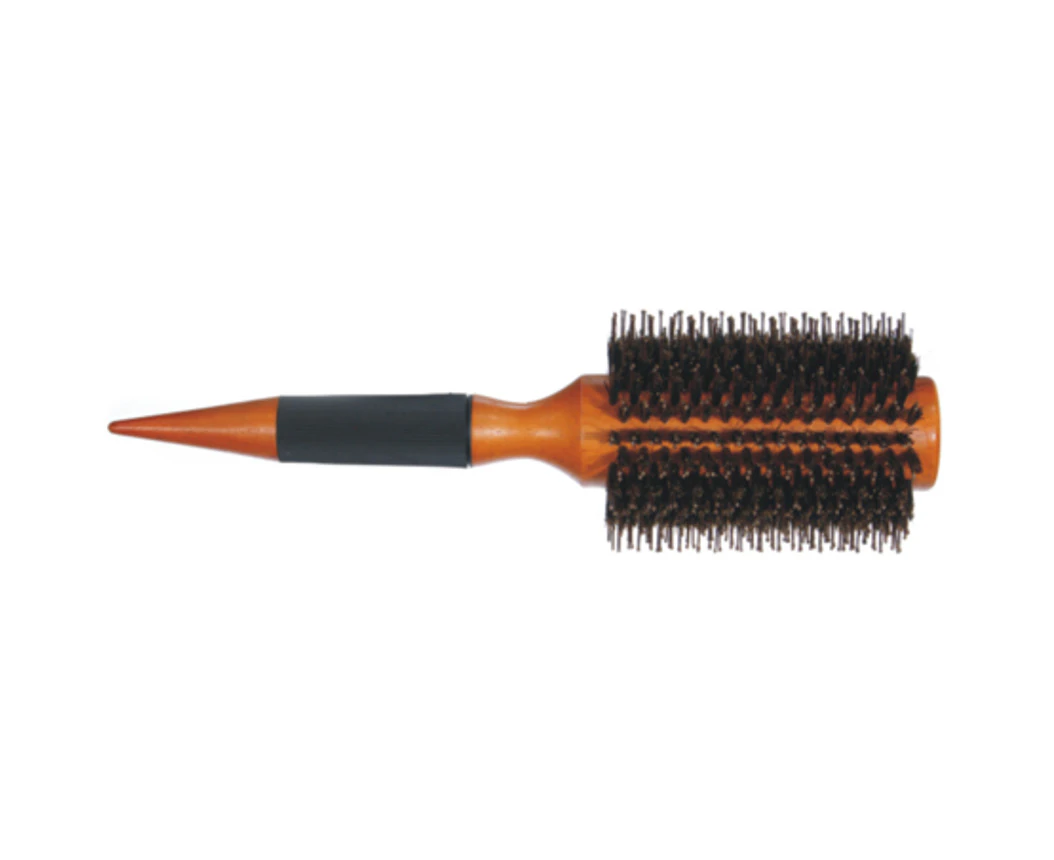 Round Hair Brush Bristle Dark Wooden Handle