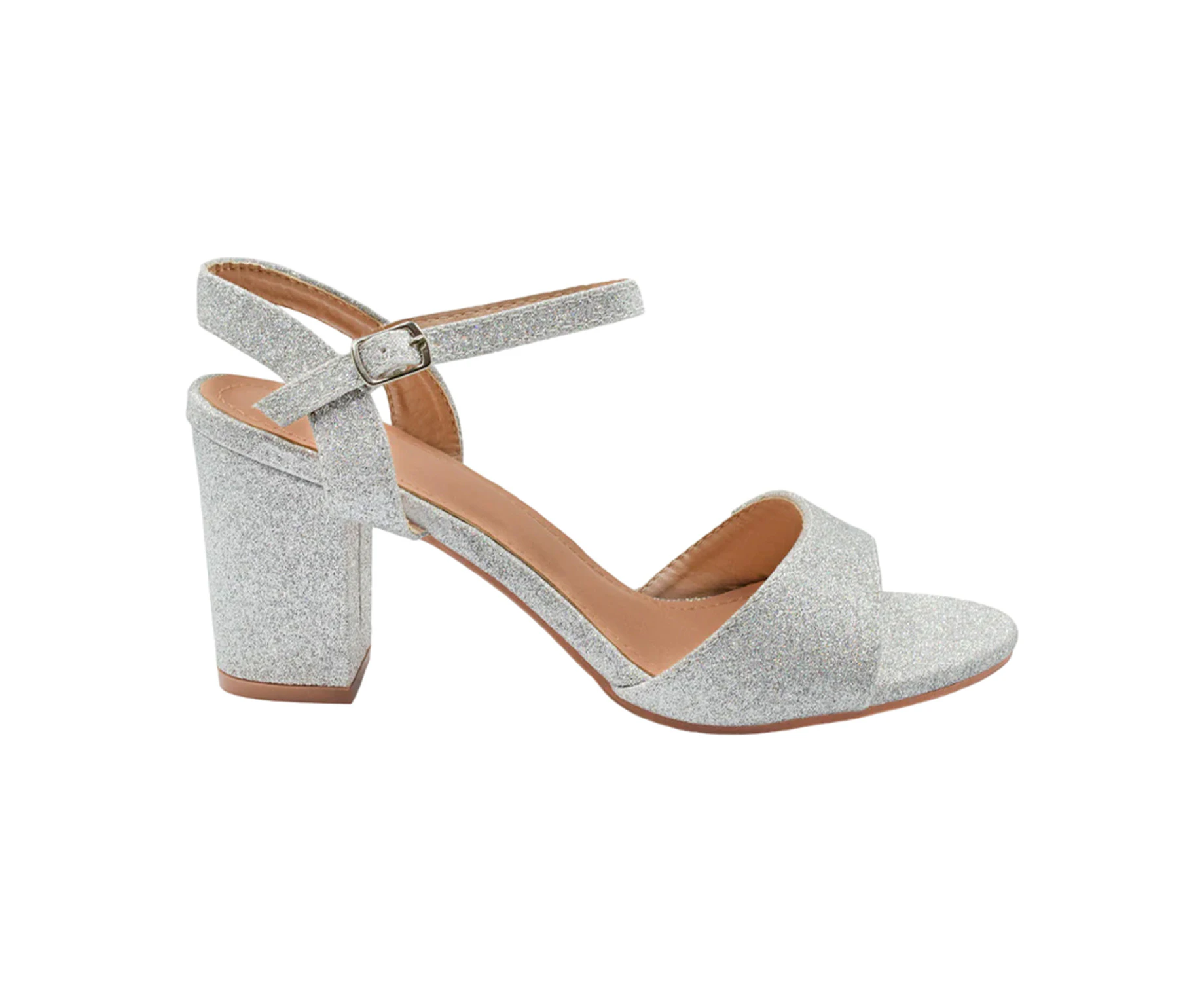 Where's That From Womens Paityn Glitter Buckle Block Heel Sandals (Silver) - WM354