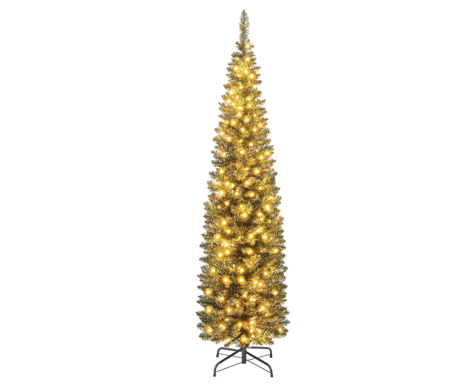 Costway 180CM Pre-Lit Artificial Christmas Tree Slim Pencil Xmas Tree W/ 390 Branch Tips & 180 Warm White LED Lights Muiticolor