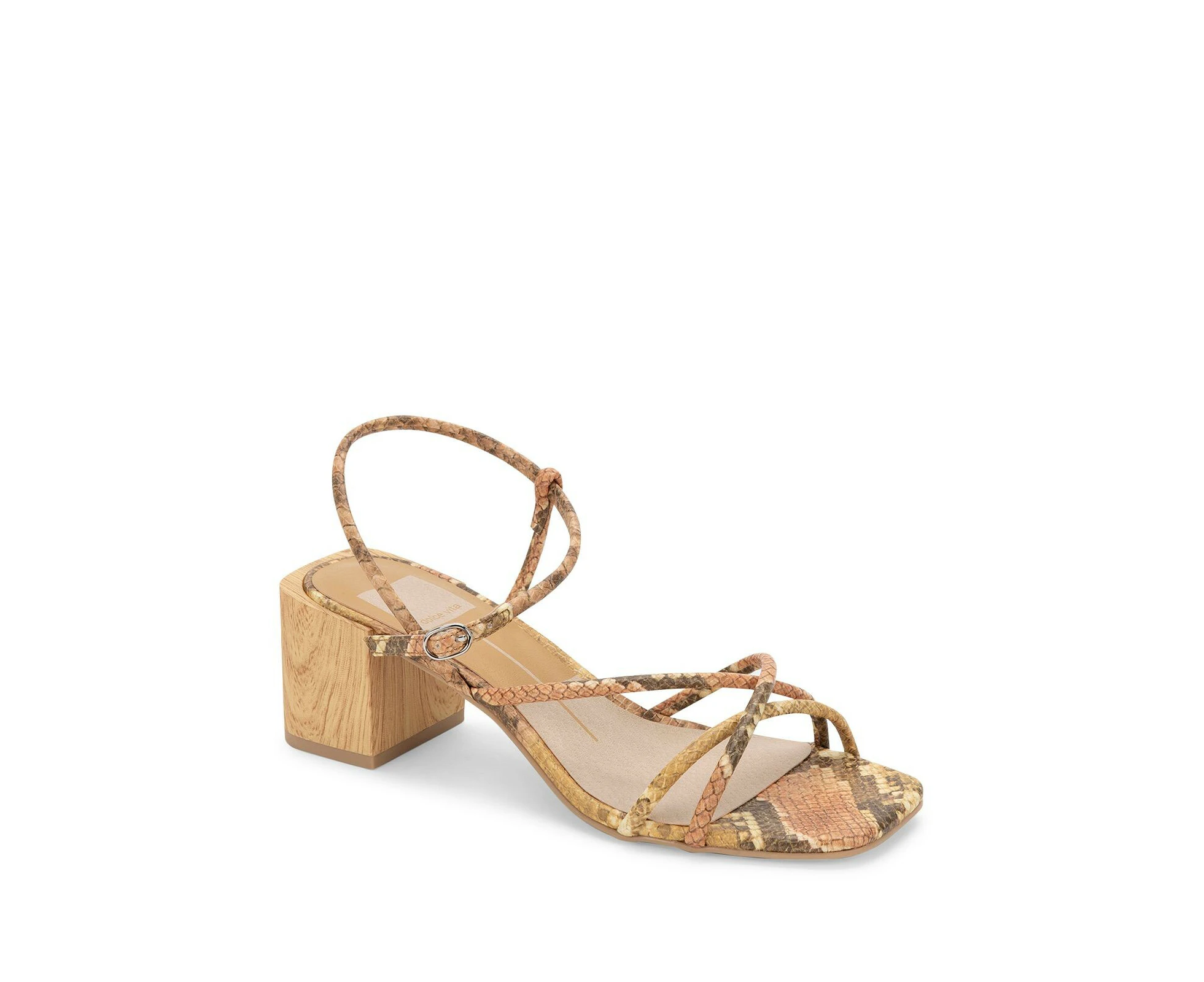 DOLCE VITA Womens Beige Wood-Like Zilla Square Toe Block Heel Buckle Slingback Sandal 8.5 M