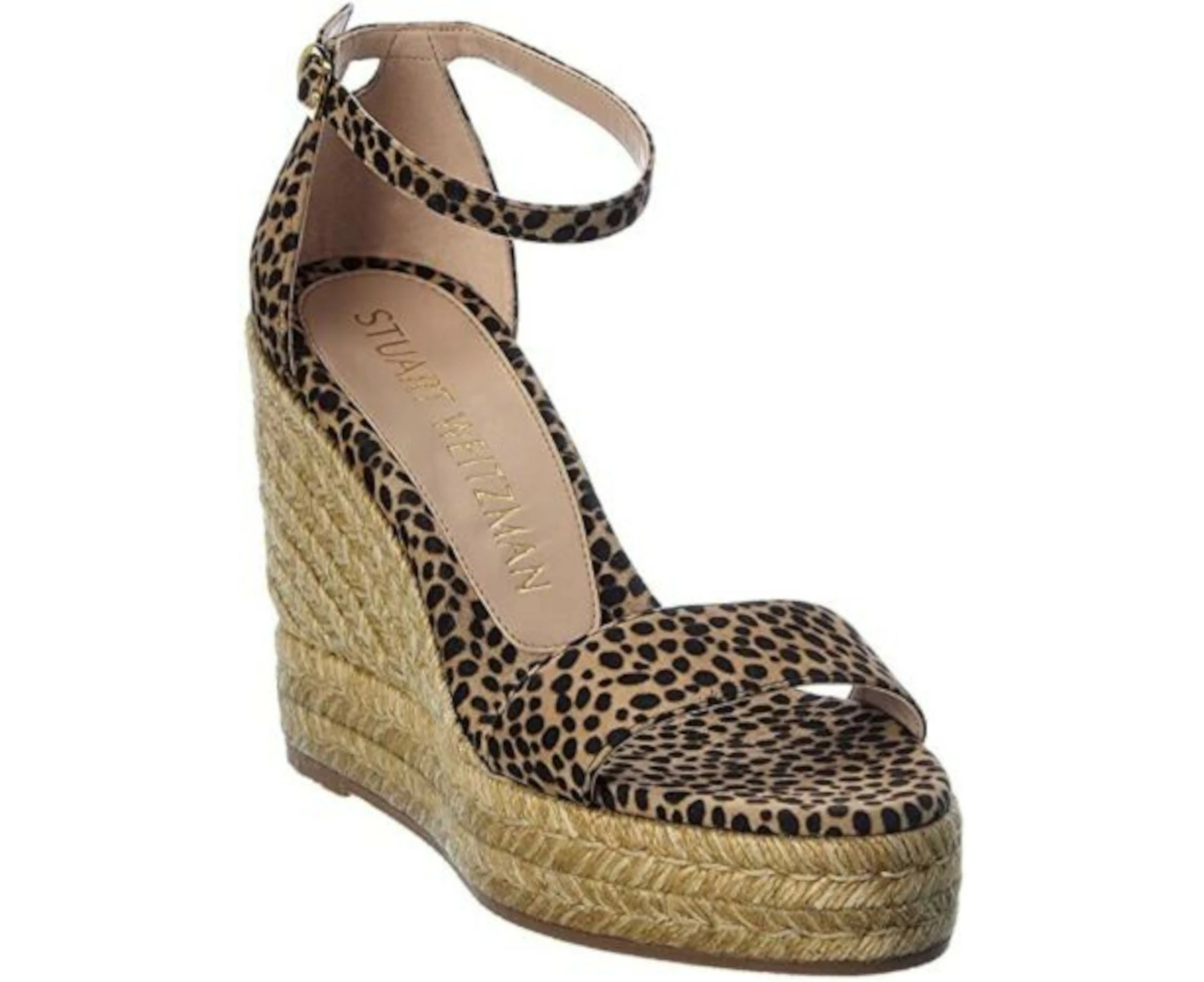 STUART WEITZMAN Womens Beige Leopard Print 1-1/2" Platform Ankle Strap Floria Round Toe Wedge Buckle Leather Espadrille Shoes 10 C