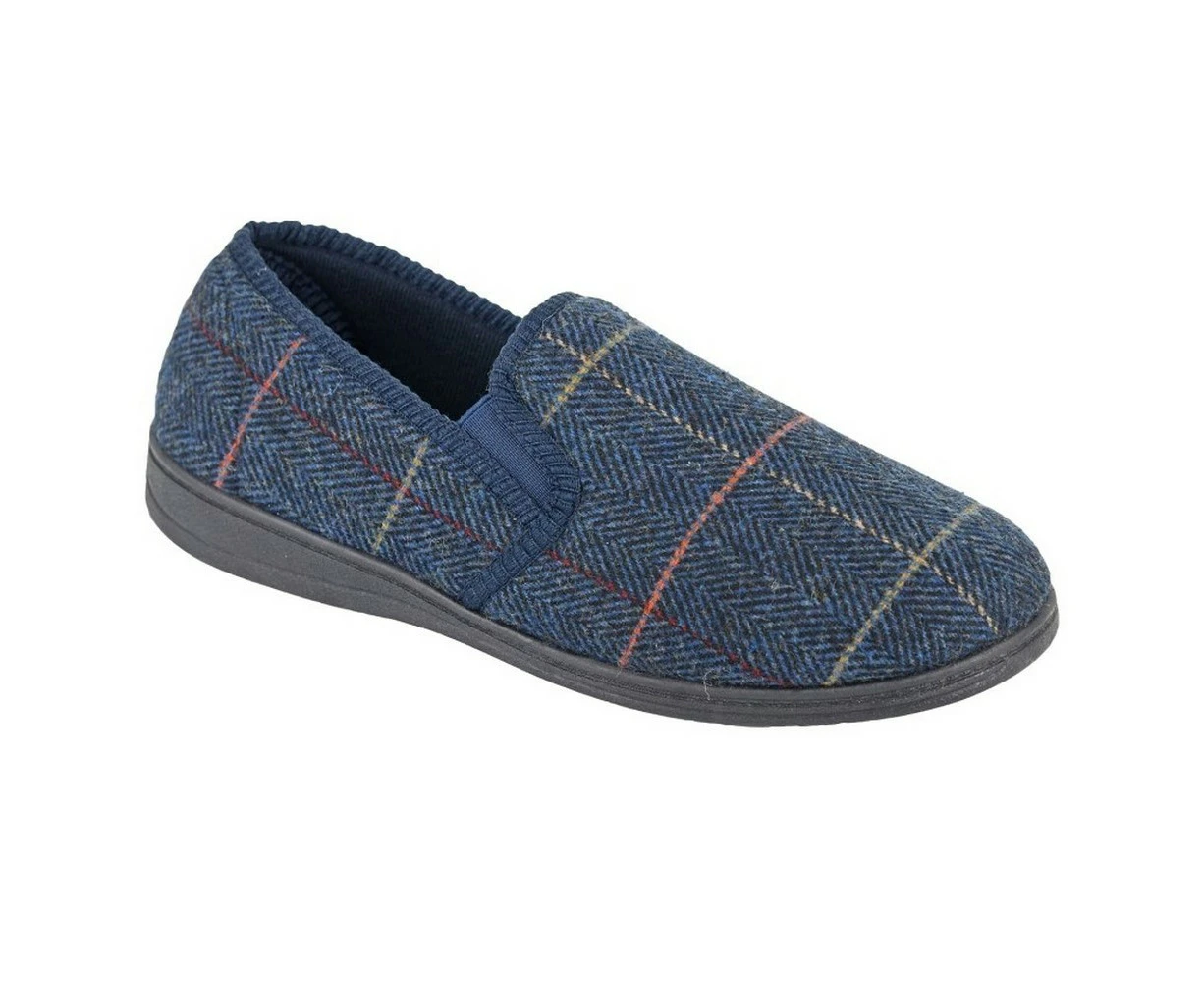 Zedzzz Mens Kenny Herringbone Twin Gusset Slippers (Navy) - DF2482