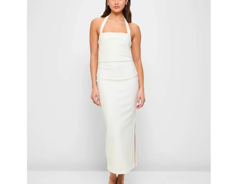 Halter Neck Gathered Midi Dress - Lily Loves