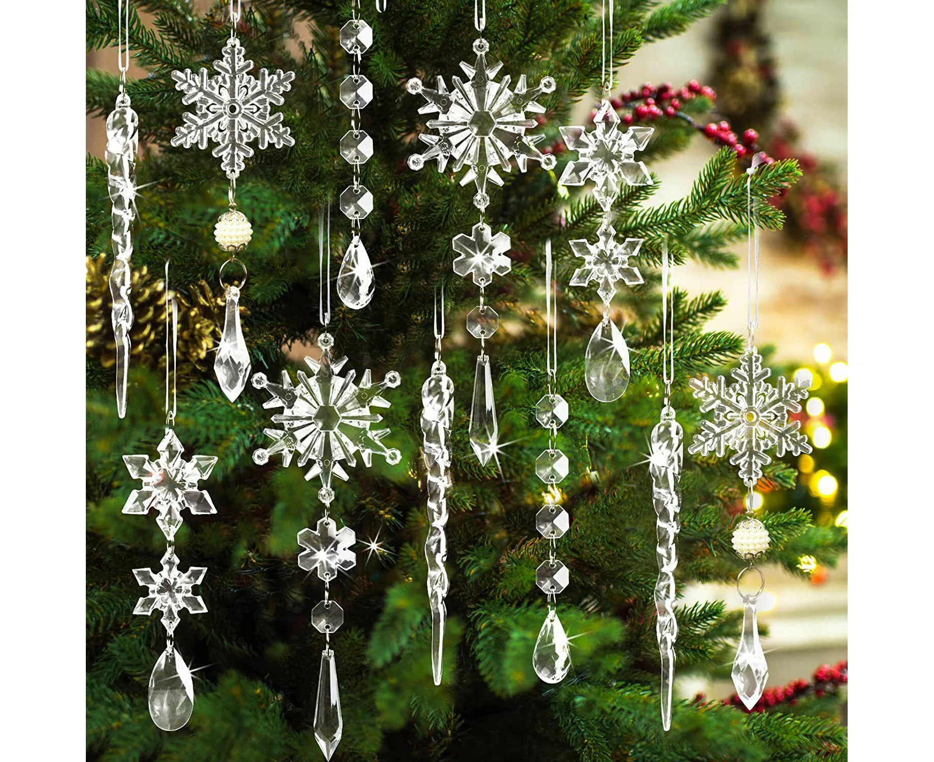 18PCS Snowflake Icicle Ornament Christmas Xmas Tree Decoration Hanging Pendant Decor