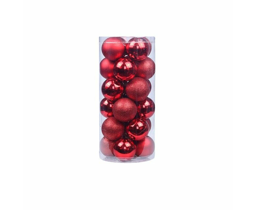 24Pcs Christmas Tree Baubles Xmas Balls Decorations Hanging Home Party Ornament-Red