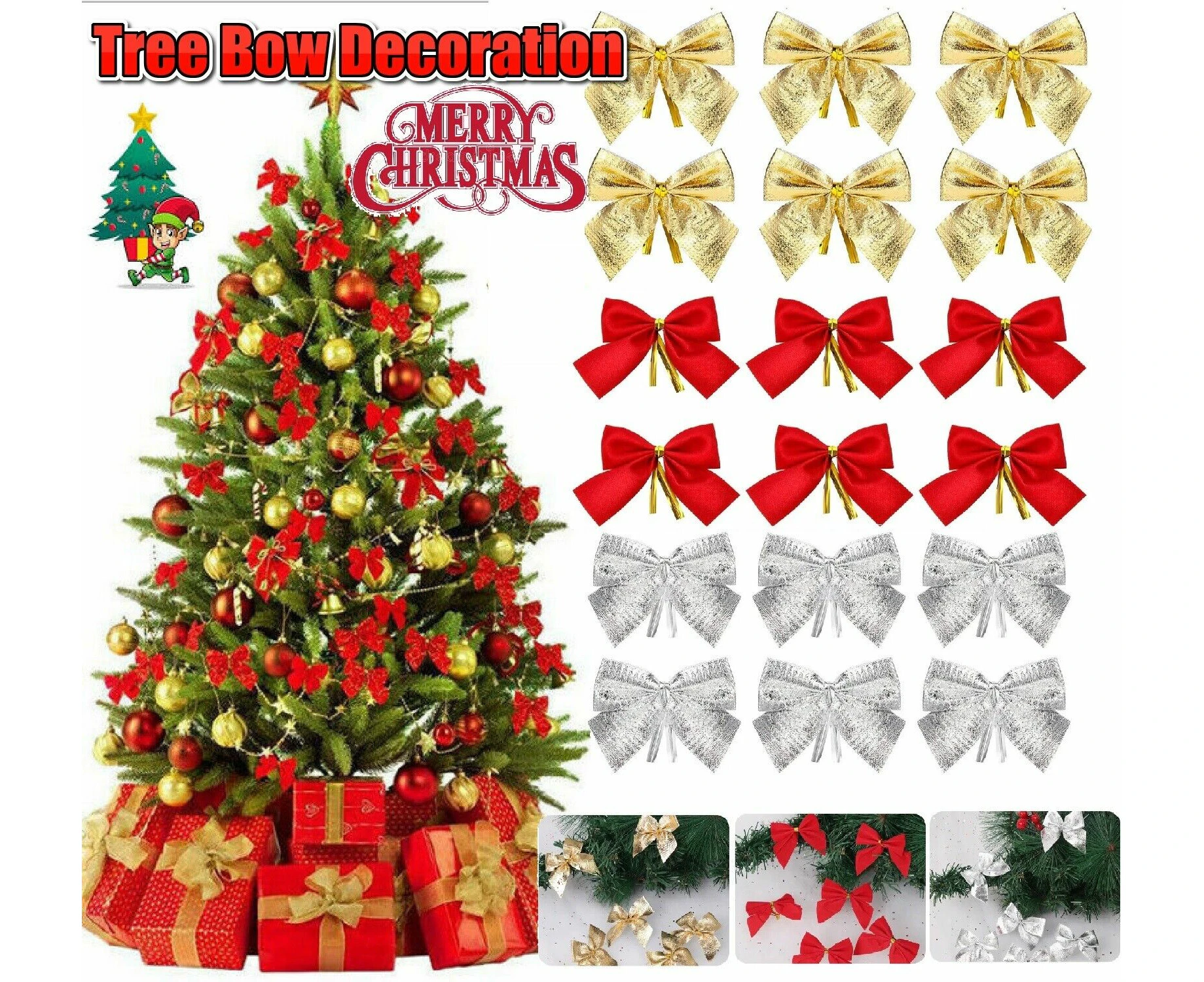 2Sets of 18PCS Christmas Tree Bow Ornament Gift Decorations XMAS Party Dinner Table Decor