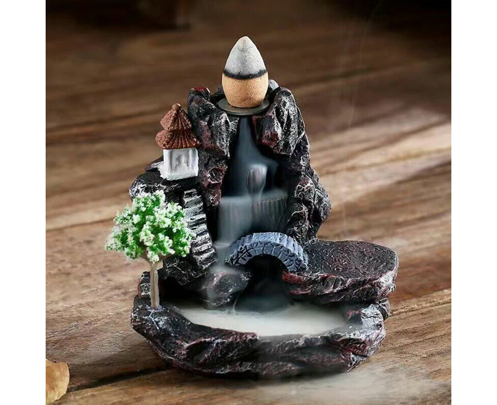 Resin Backflow Incense Burner Holder Waterfall & Incense Cones Decorations