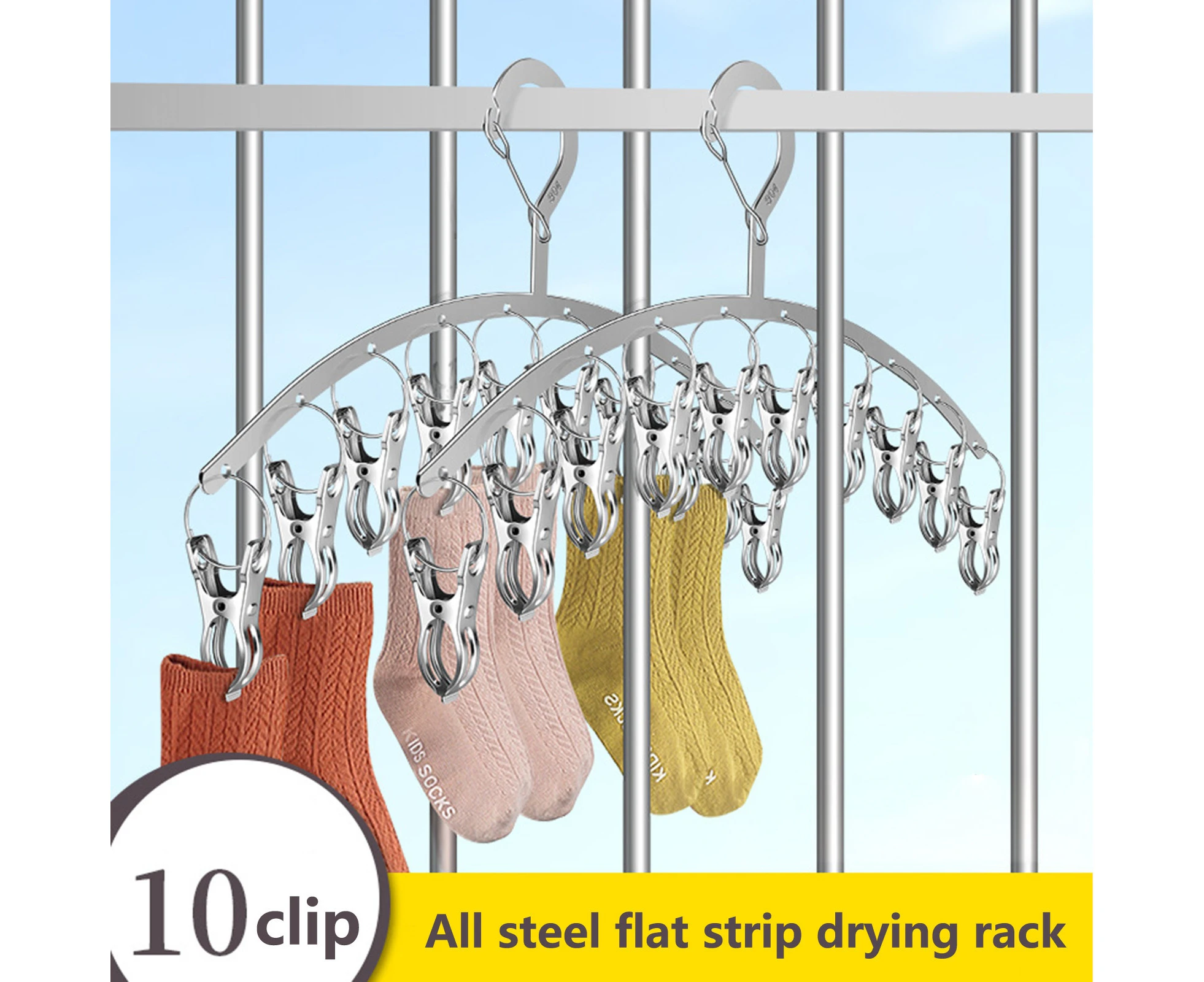 Socks Rack Multifunctional Windproof Multi-clip Space-saving Good Load-bearing Drying Clothes Stainless Steel Socks Hanger