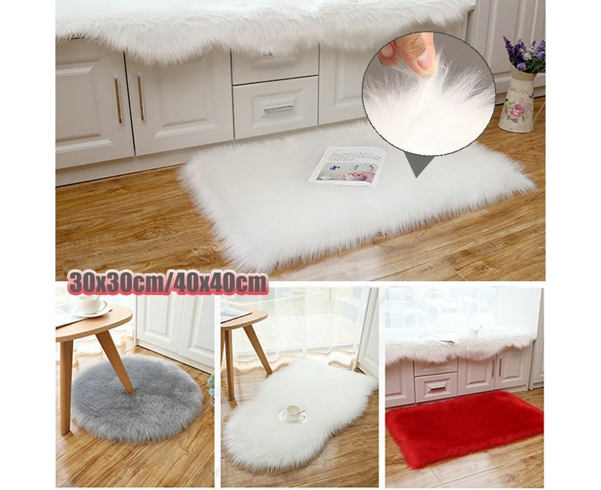 Long Hair Plush Carpet Fluffy Imitation Wool Pad Soft Hairy Fur Rugs-White-30*30cm