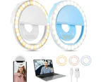 Selfie Ring Light (2 Packs), 3 Light Modes Rechargeable Clip-on Phone Ring Light with 36 LED for iPhone/Laptop/Computer, Mini Selfie Light for Photography