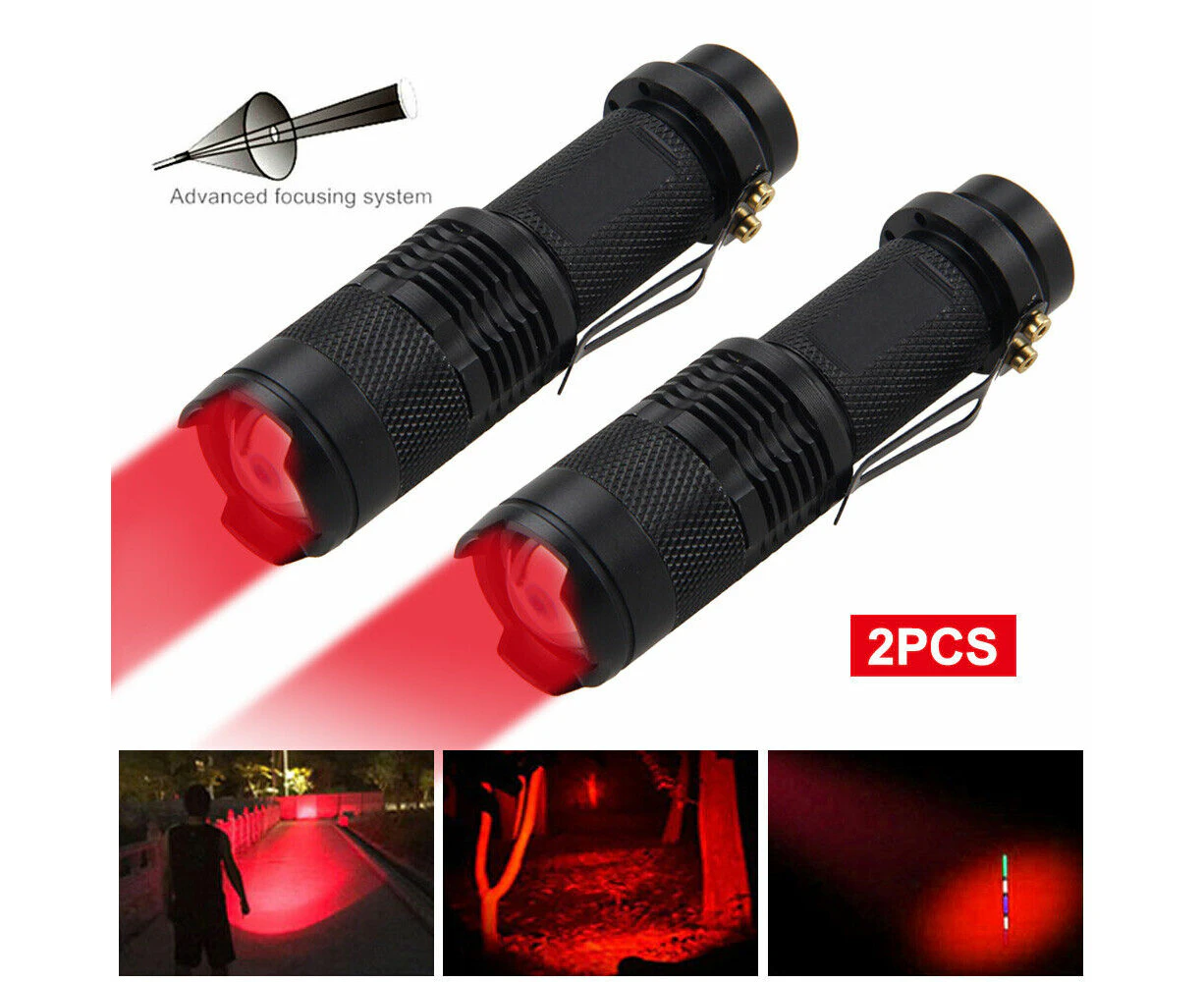 2PCS Red Light LED Flashlight 3-Modes Red Torch Lamp Astronomy Night Vision Campin