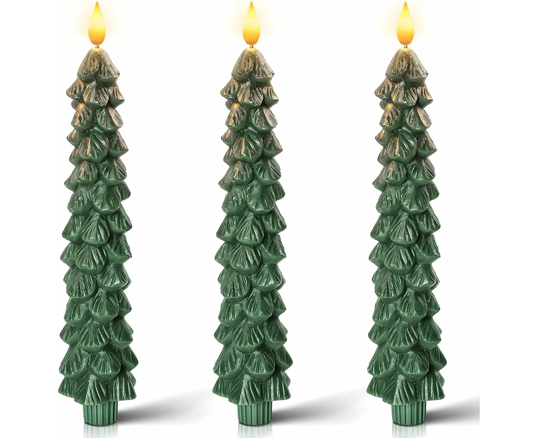 3 PCS Flameless Taper Candles with 6-hours Timer, 9.5 Inches Christmas Tree Candlesticks, Real Wax Battery Operated Window Candles