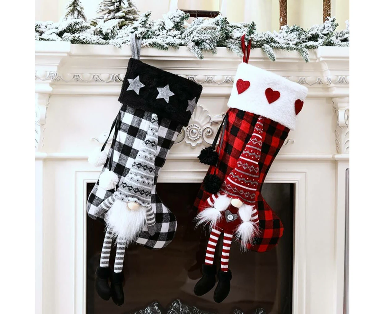 2PCS Large Felt Checked Christmas Gnome Stocking - Checker