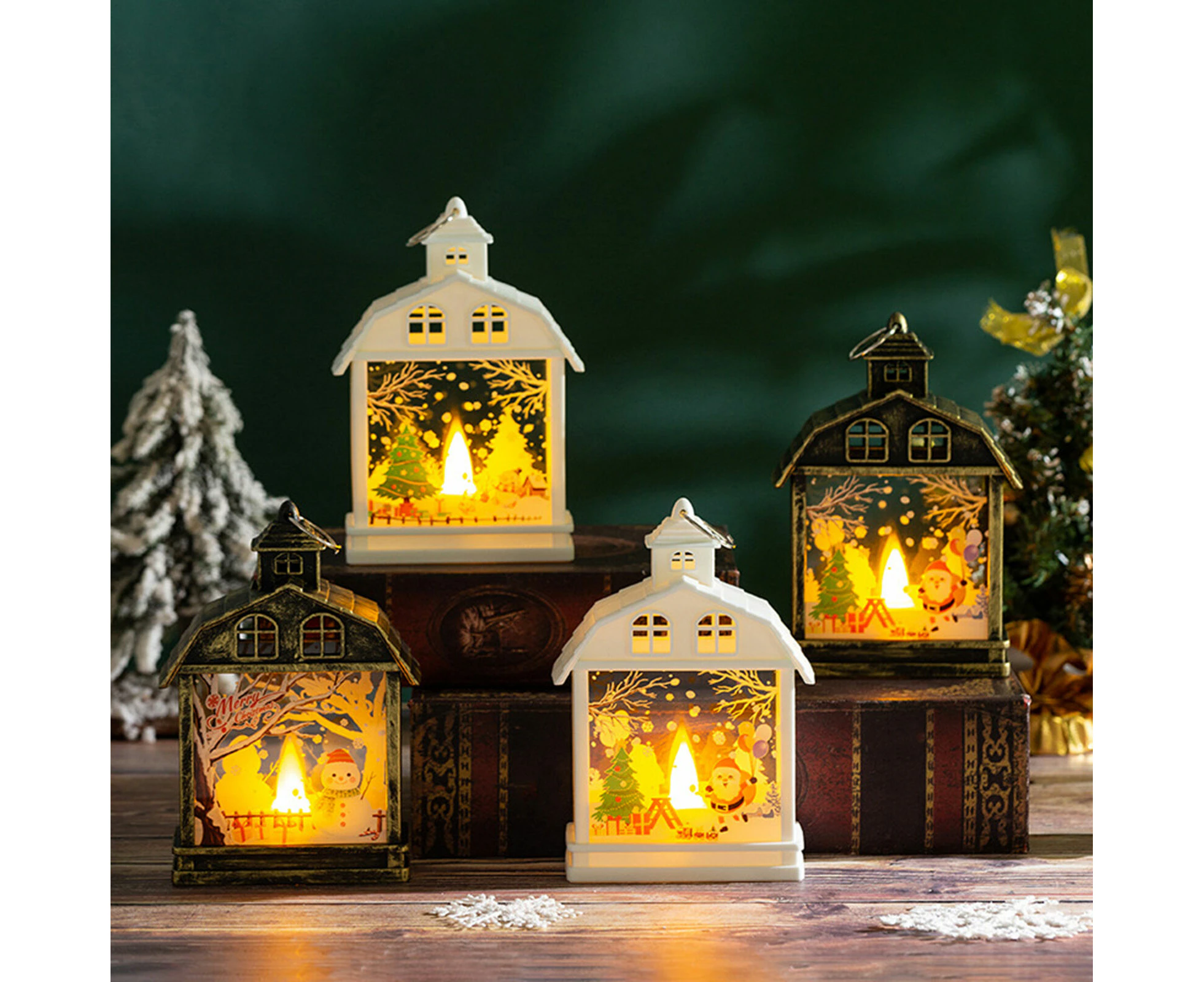 4PCS Christmas Lantern Hanging Festive Led Candle Light Decorations for Party Home