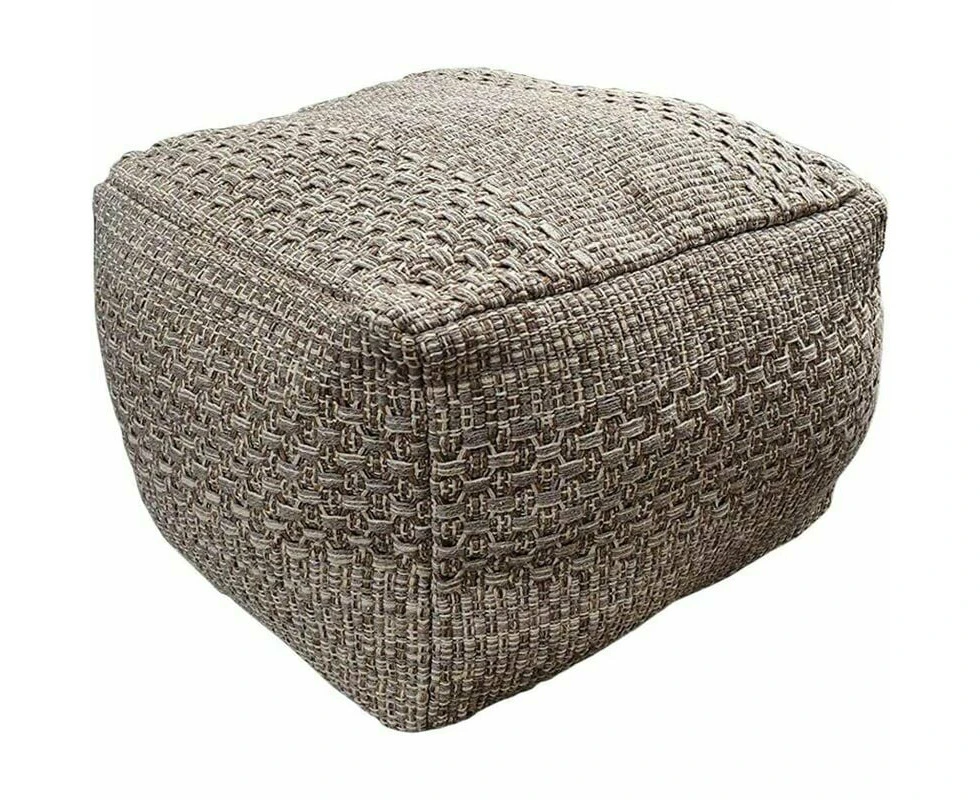 Unstuffed pouf cover made of soft cotton-knitted material.