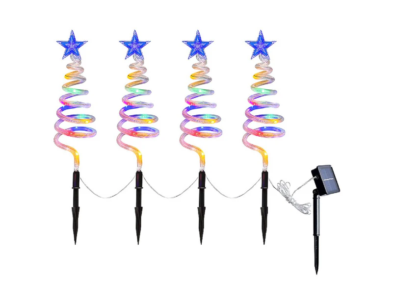 4Pcs Solar Spiral Christmas Tree Light - Five Pointed Star Colored Light