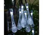 30 Led Solar String Lights For Outdoor Use With Water Drop/Earth Drop/Raindrop Shape White.