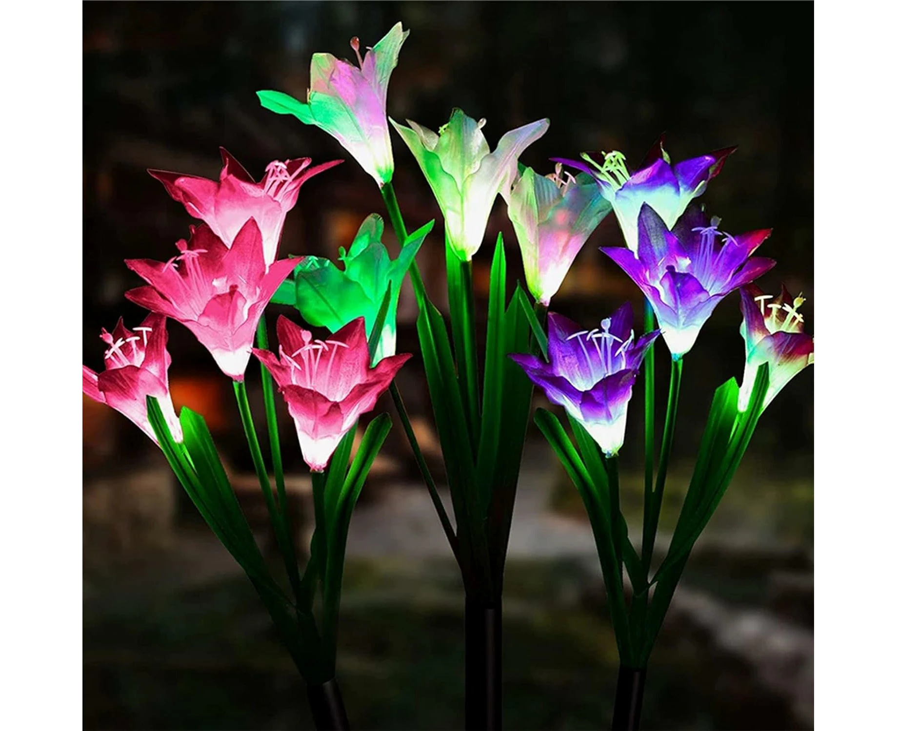 Solar Lights Outdoor Garden - ZQX 3PCS Lily Solar Lights, 7 Colors IP65 Waterproof for Paths, Terrace, Patio (Pink & Purple & White)