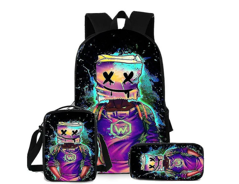 Kids Marshmello Backpack Travel Laptop Bag Schoolbag Lunchbag Rucksack Bookbag