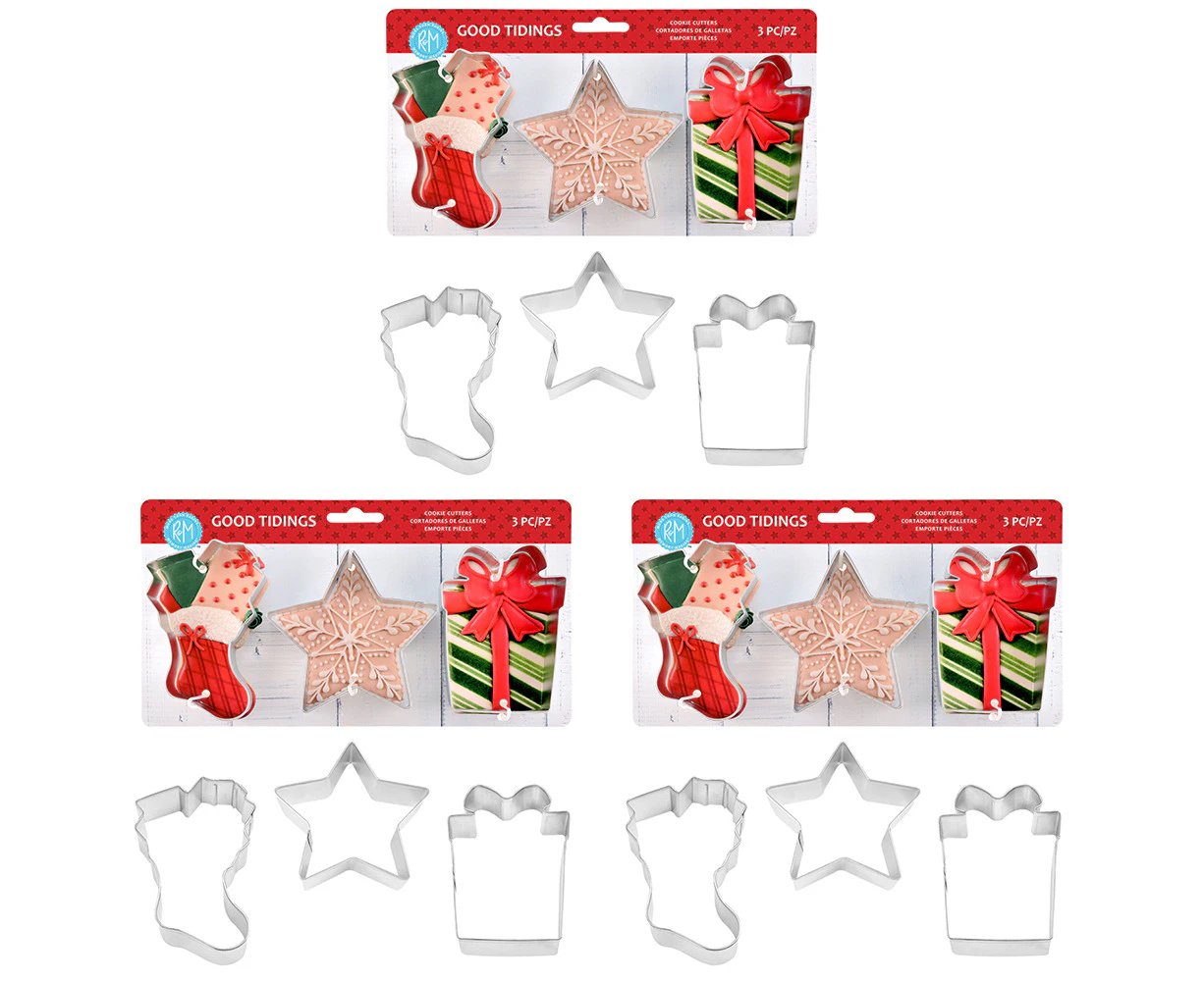 9pc R&M Good Tidings Tinplated Steel Cookie Cutter Set Kitchen Bakeware SLVR