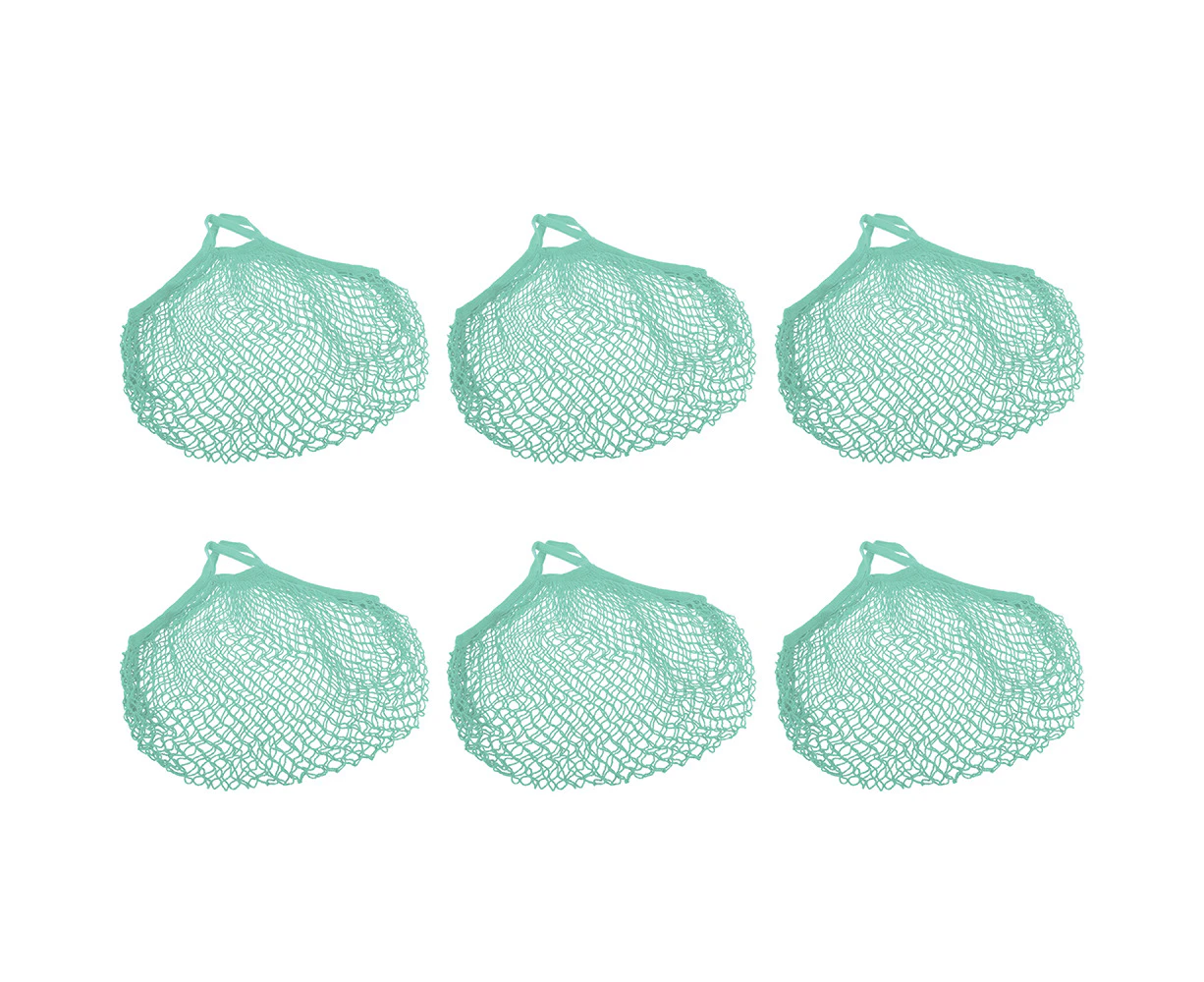 6x Sachi Cotton String Bag Short Handle Fruit Carrier Expandable Net Mint Green