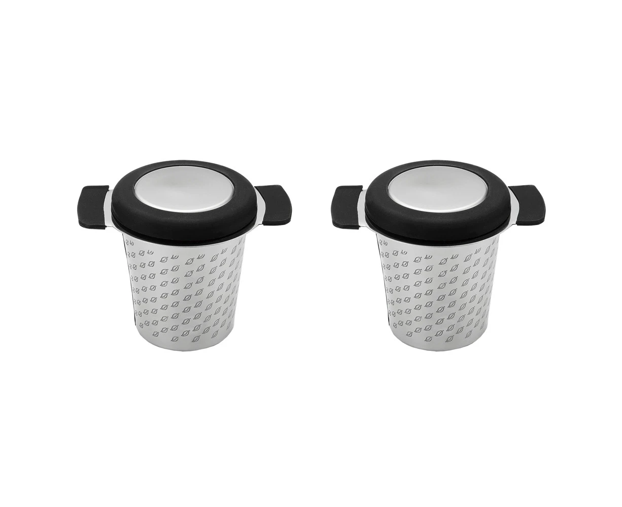 2x Teaology Stainless Steel Micromesh Tea Mug Infuser Drink Maker w/ Lid Black