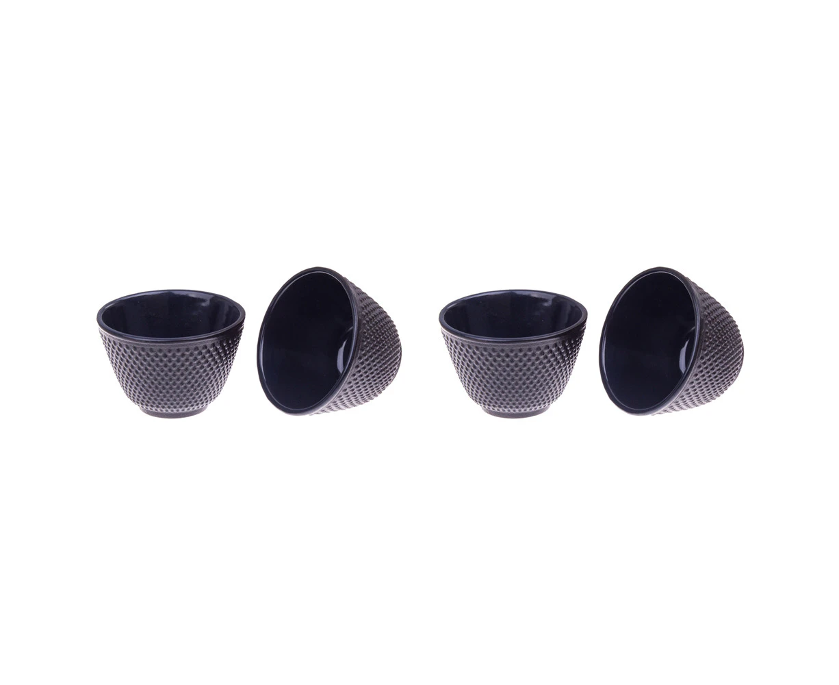 4pc Teaology Cast Iron Tea Cup Fine Hobnail Kitchen Drinkware 120ml Black