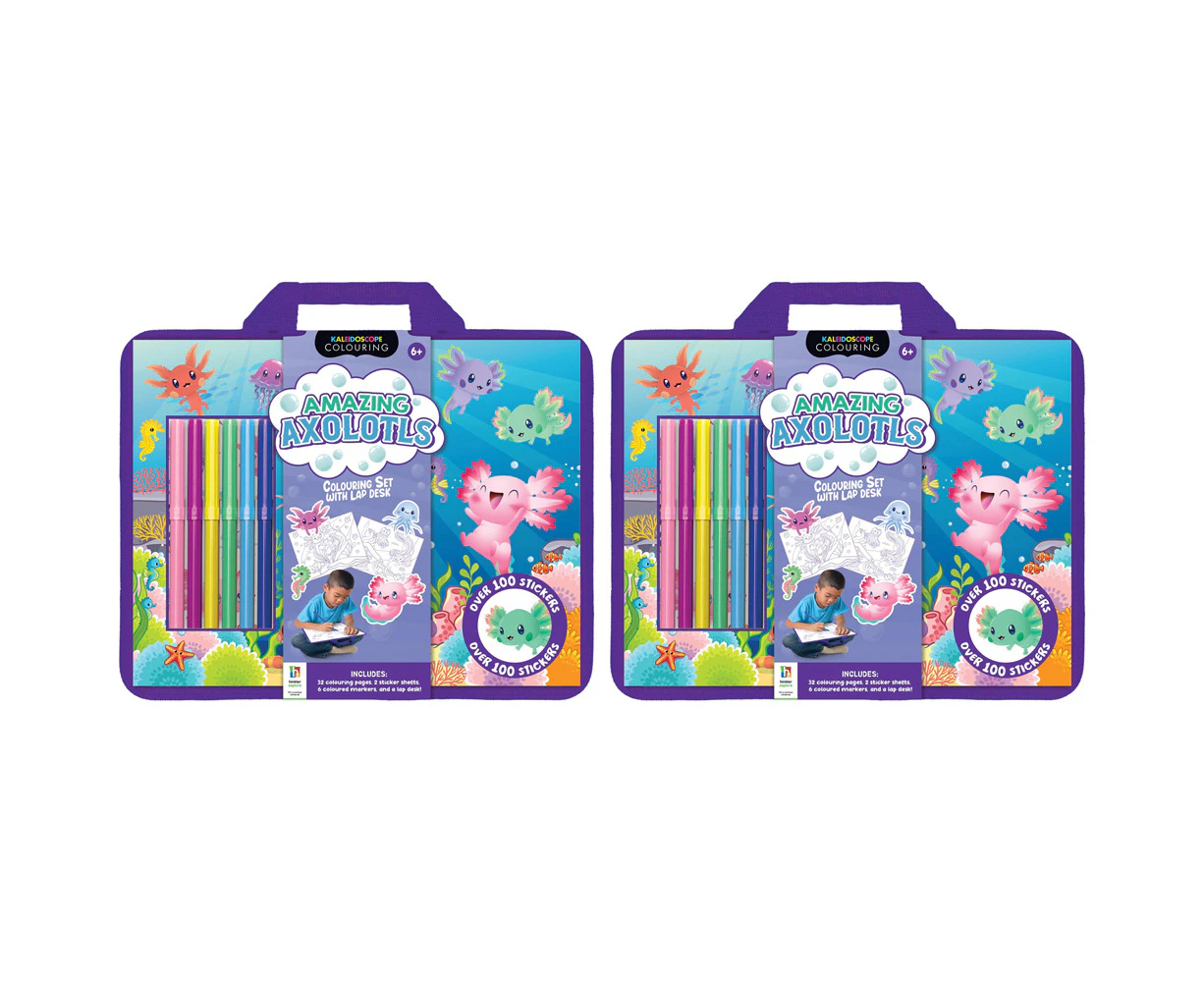 2x Kaleidoscope Axolotls Kids/Children Creative Colouring Set w/ Lap Desk 6y+