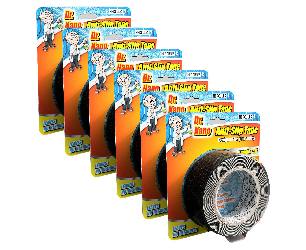 6x Hercules Dr. Nano 50mm x 5m Anti Slip Tape 80 Grit Black Lasting/No Residue