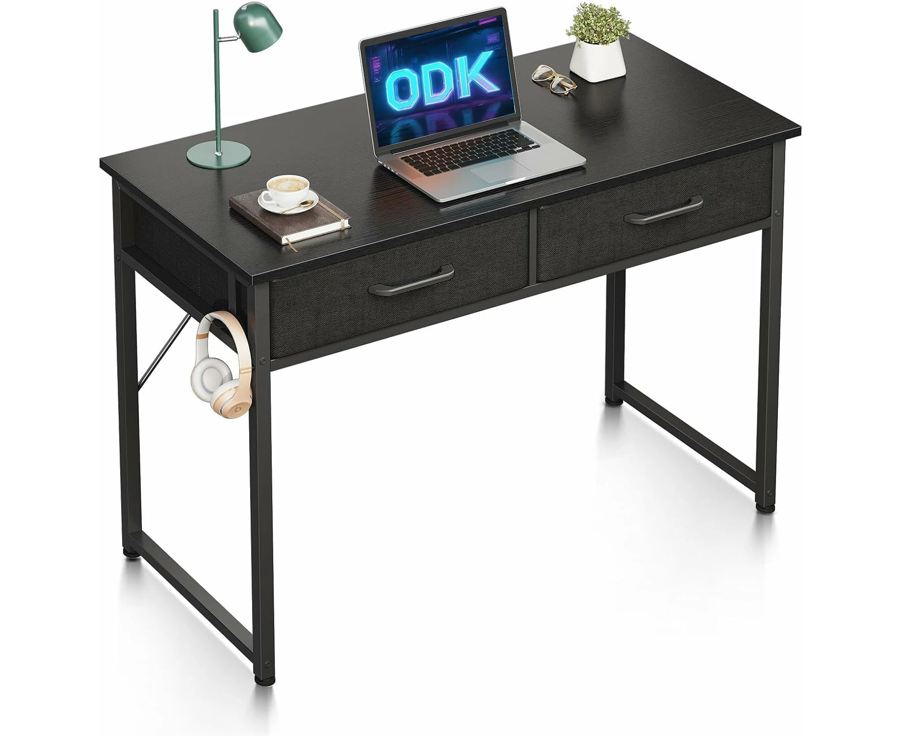 Computer Desk Home Office Writing Study Desk, Modern Simple Computer Desk with Two Drawers (Black, 100 x 40cm)