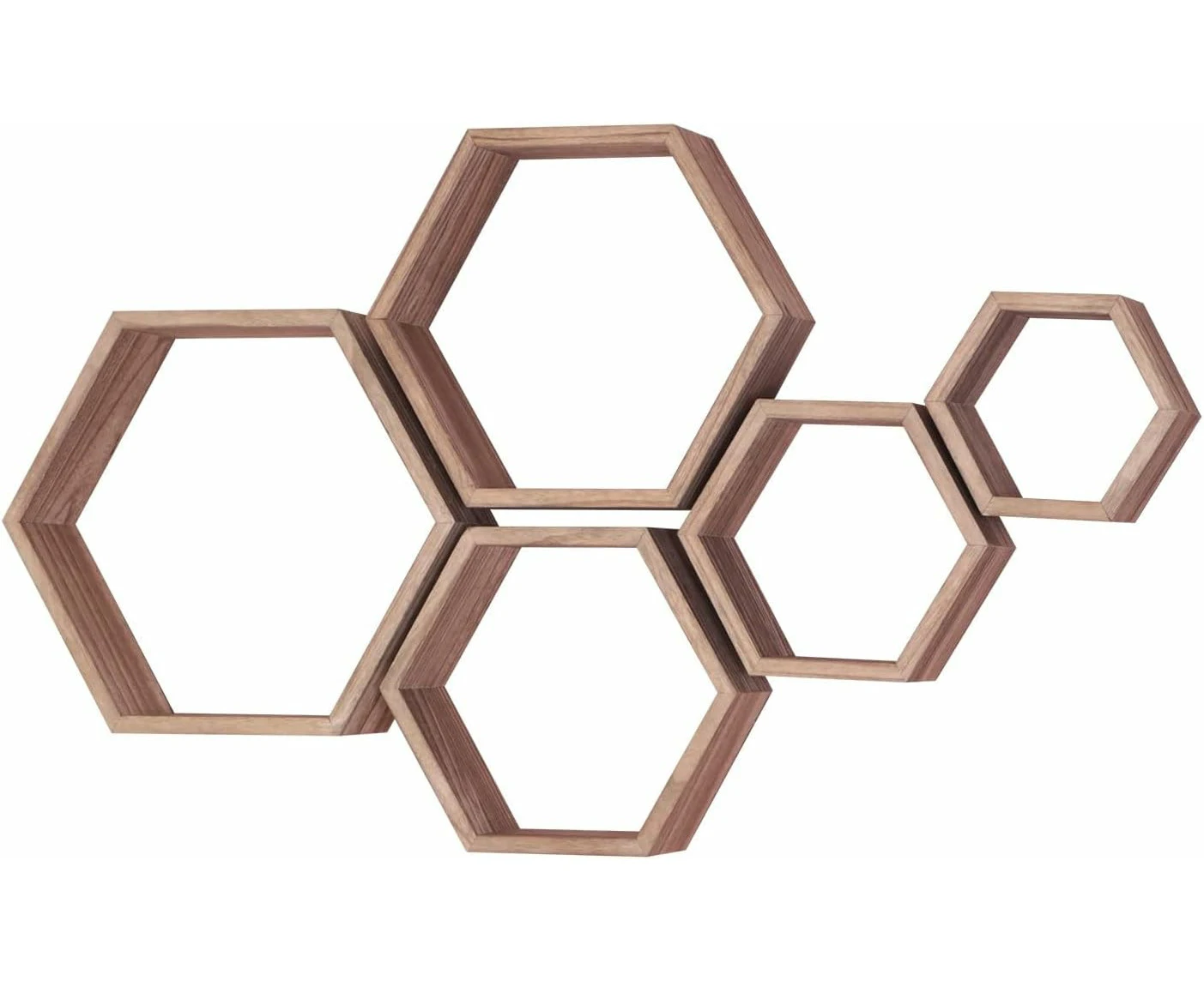 Hexagon Floating Shelves,Wall Mounted Wood Farmhouse Storage Honeycomb Wall Shelf Set of 5,for Bathroom, Kitchen, Bedroom, Living Room,Office,Home R