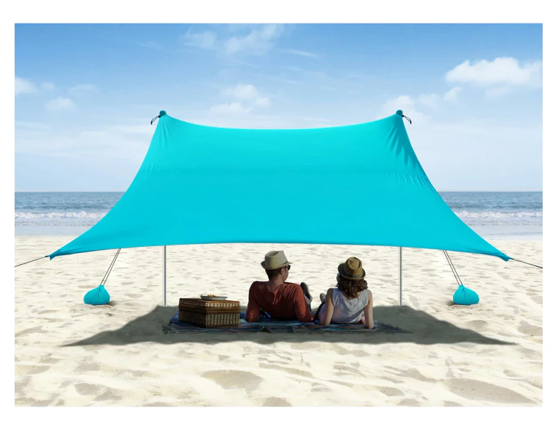 Beach Tent, Camping Sun Shelter 10 x 10ft, with 4 Sandbags, UPF50+, Includes Sand Shovel, Ground Pegs & Stability Poles, Pop Up Beach Canopy Sunshad