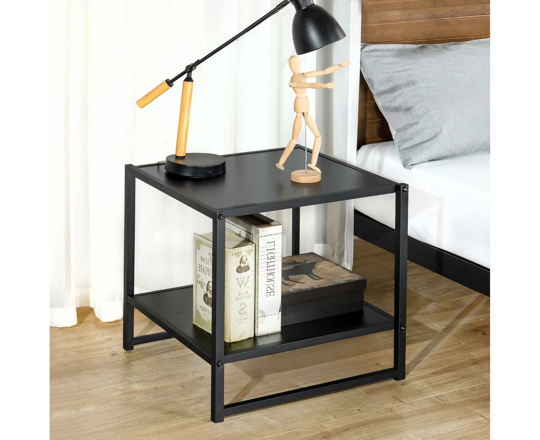 Modern Studio Collection Set of Two Bedside Table | Night Stands Furniture | Side Table, Black, AU-COMBOB-8B