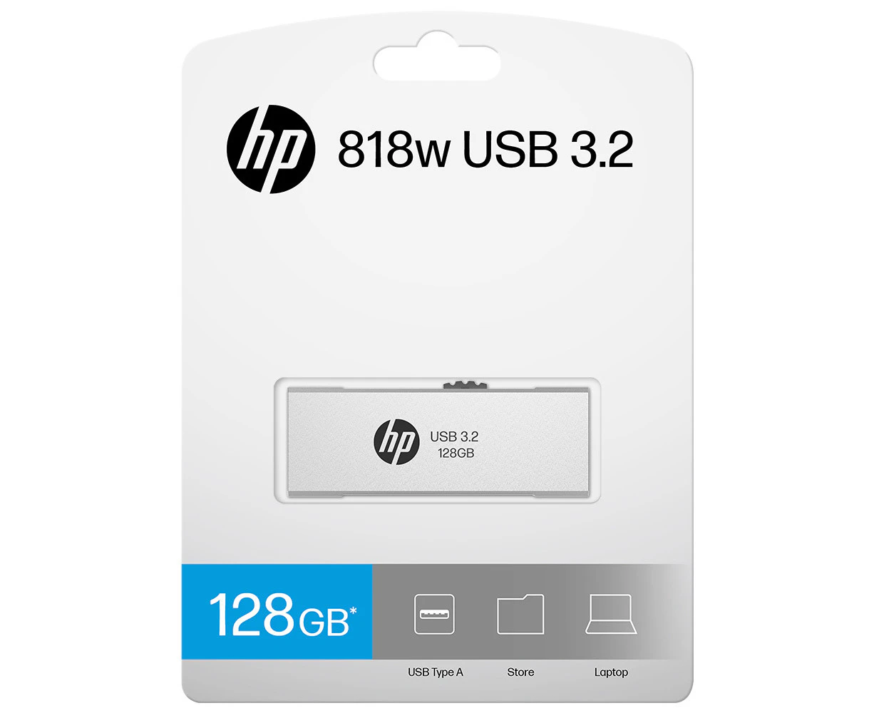 HP x818w 128GB USB 3.2 Flash Drive Silver Metal, PCBA 3.2