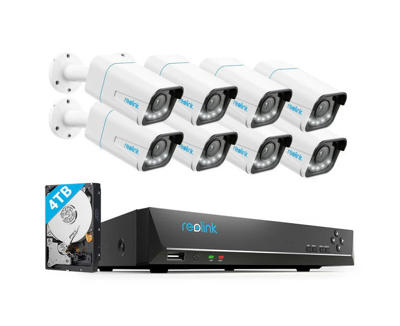 Reolink16-Channel PoE 4K Security Camera System with 5X Optical Zoom & Spotlights Color Night Vision, 4TB HDD, RLK16-811B8-A