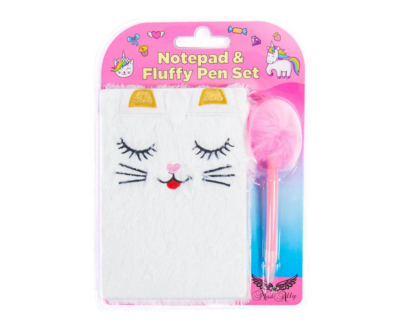 Mad Ally - Notebook & Fluffy Pen Set - Cat