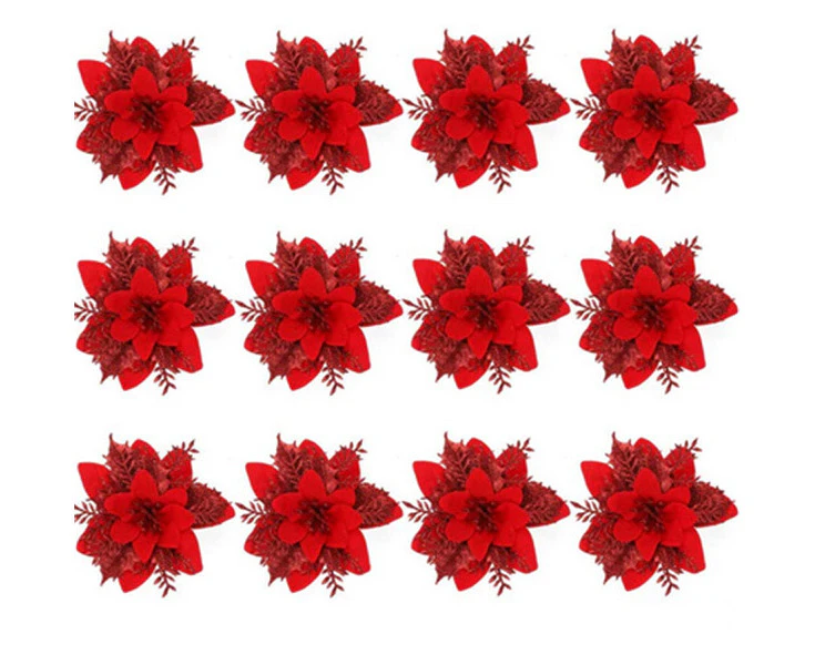 12pcs Christmas Simulation Flower Poinsettia Christmas Flower