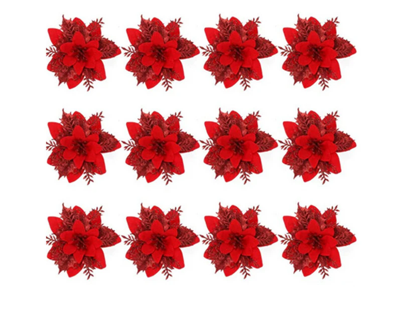 12pcs Christmas Simulation Flower Poinsettia Christmas Flower