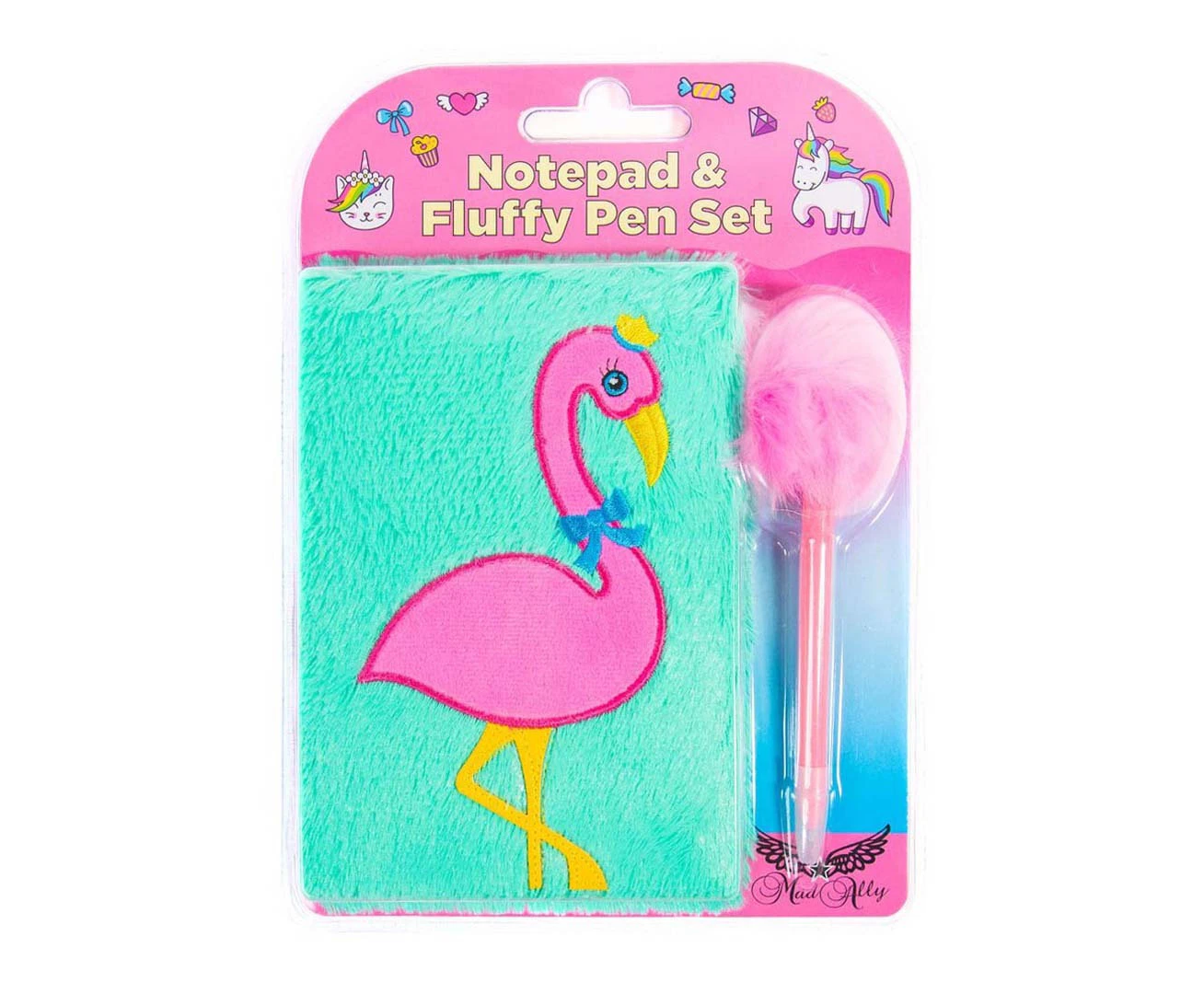 Mad Ally - Notebook & Fluffy Pen Set - Flamingo